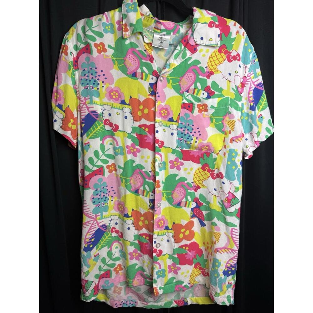 Hello  Kitty By Sanrio Hawaiian Shirt button up  rare size small colorful